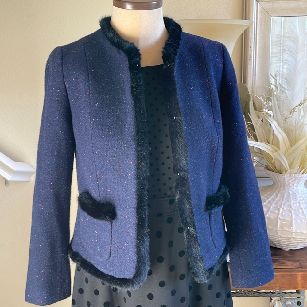 Talbots Faux Fur Trim Tweed Blazer